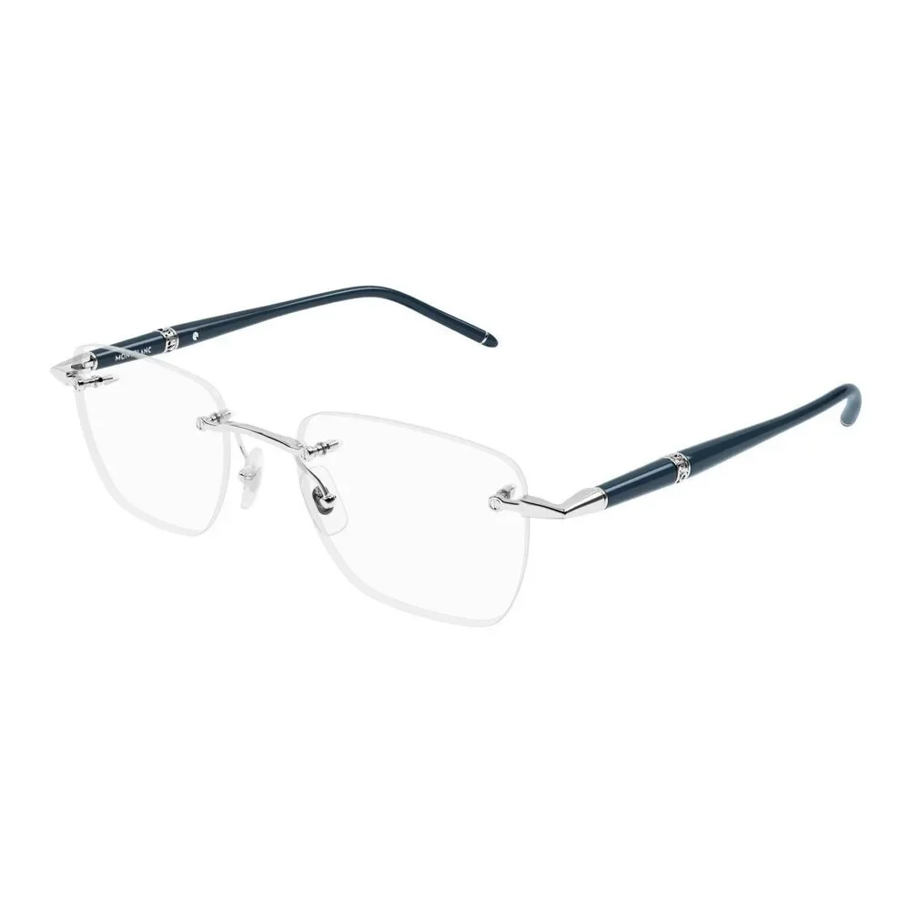 Mont Blanc MB0346O Eyeglasses Silver Blue Metal Rectangle